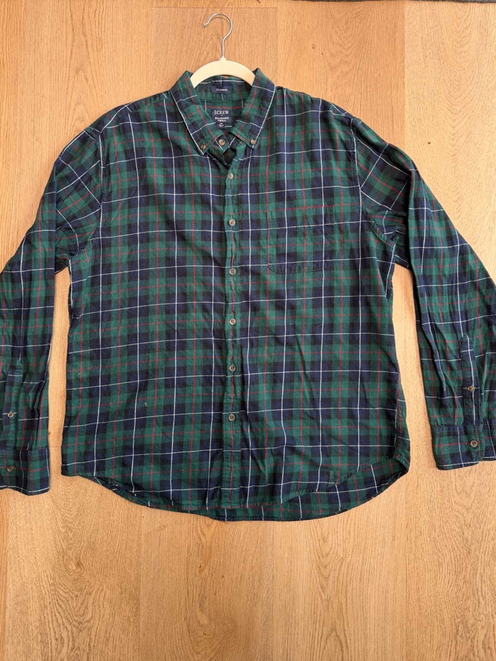 J. Crew brushed twill Green and Navy Plaid Button-Down Shirt